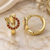 Oro Laminado Huggie Hoop, Gold Filled Style Butterfly Design, with Garnet Micro Pave, Polished, Golden Finish, 02.284.0034.1.12