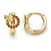 Oro Laminado Huggie Hoop, Gold Filled Style Butterfly Design, with Garnet Micro Pave, Polished, Golden Finish, 02.284.0034.1.12