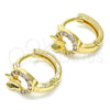 Oro Laminado Huggie Hoop, Gold Filled Style Butterfly Design, with Pink Micro Pave, Polished, Golden Finish, 02.284.0034.2.12