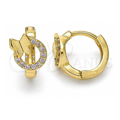 Oro Laminado Huggie Hoop, Gold Filled Style Butterfly Design, with Pink Micro Pave, Polished, Golden Finish, 02.284.0034.2.12