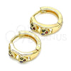 Oro Laminado Huggie Hoop, Gold Filled Style Heart Design, with Multicolor Micro Pave, Polished, Golden Finish, 02.284.0035.12