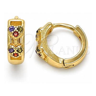 Oro Laminado Huggie Hoop, Gold Filled Style Heart Design, with Multicolor Micro Pave, Polished, Golden Finish, 02.284.0035.12
