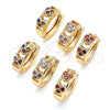 Oro Laminado Huggie Hoop, Gold Filled Style Heart Design, with Multicolor Micro Pave, Polished, Golden Finish, 02.284.0035.12