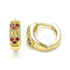 Oro Laminado Huggie Hoop, Gold Filled Style Heart Design, with Garnet Micro Pave, Polished, Golden Finish, 02.284.0035.1.12