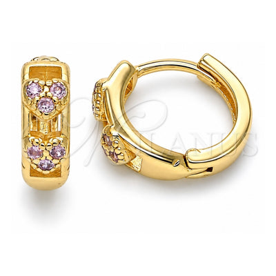 Oro Laminado Huggie Hoop, Gold Filled Style Heart Design, with Pink Micro Pave, Polished, Golden Finish, 02.284.0035.2.12
