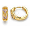 Oro Laminado Huggie Hoop, Gold Filled Style Heart Design, with Pink Micro Pave, Polished, Golden Finish, 02.284.0035.2.12
