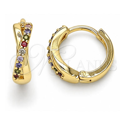 Oro Laminado Huggie Hoop, Gold Filled Style with Multicolor Micro Pave, Polished, Golden Finish, 02.284.0036.12