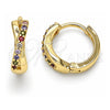 Oro Laminado Huggie Hoop, Gold Filled Style with Multicolor Micro Pave, Polished, Golden Finish, 02.284.0036.12