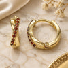 Oro Laminado Huggie Hoop, Gold Filled Style with Garnet Micro Pave, Polished, Golden Finish, 02.284.0036.1.12