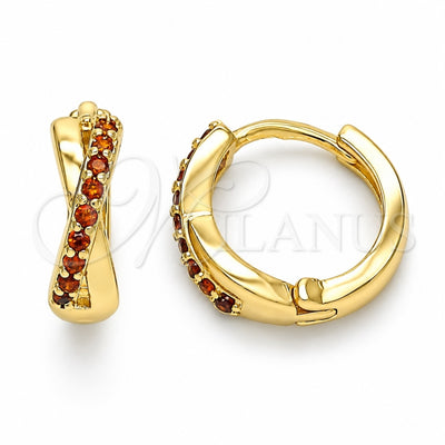 Oro Laminado Huggie Hoop, Gold Filled Style with Garnet Micro Pave, Polished, Golden Finish, 02.284.0036.1.12