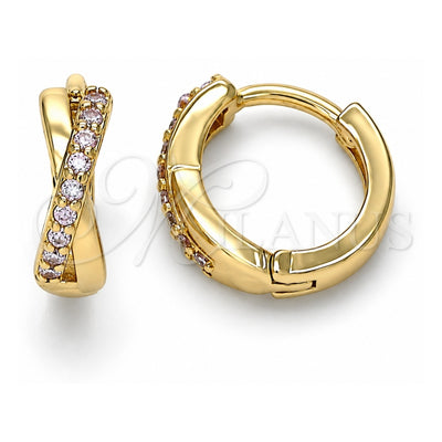Oro Laminado Huggie Hoop, Gold Filled Style with Pink Micro Pave, Polished, Golden Finish, 02.284.0036.2.12