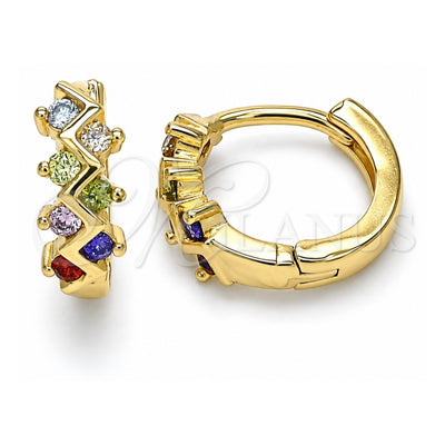 Oro Laminado Huggie Hoop, Gold Filled Style with Multicolor Cubic Zirconia, Polished, Golden Finish, 02.284.0037.12