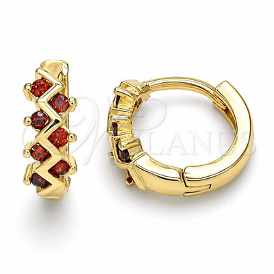 Oro Laminado Huggie Hoop, Gold Filled Style with Garnet Cubic Zirconia, Polished, Golden Finish, 02.284.0037.1.12