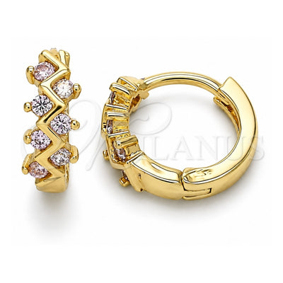 Oro Laminado Huggie Hoop, Gold Filled Style with Pink Cubic Zirconia, Polished, Golden Finish, 02.284.0037.2.12