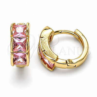 Oro Laminado Huggie Hoop, Gold Filled Style with Pink Cubic Zirconia, Polished, Golden Finish, 02.284.0038.12