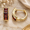 Oro Laminado Huggie Hoop, Gold Filled Style with Garnet Cubic Zirconia, Polished, Golden Finish, 02.284.0038.1.12