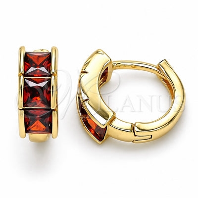 Oro Laminado Huggie Hoop, Gold Filled Style with Garnet Cubic Zirconia, Polished, Golden Finish, 02.284.0038.1.12