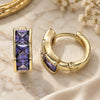 Oro Laminado Huggie Hoop, Gold Filled Style with Amethyst Cubic Zirconia, Polished, Golden Finish, 02.284.0038.2.12