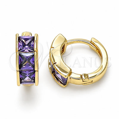 Oro Laminado Huggie Hoop, Gold Filled Style with Amethyst Cubic Zirconia, Polished, Golden Finish, 02.284.0038.2.12
