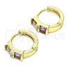 Oro Laminado Huggie Hoop, Gold Filled Style Baguette Design, with Multicolor Cubic Zirconia, Polished, Golden Finish, 02.284.0039.15