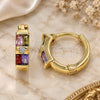 Oro Laminado Huggie Hoop, Gold Filled Style Baguette Design, with Multicolor Cubic Zirconia, Polished, Golden Finish, 02.284.0039.15
