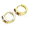 Oro Laminado Huggie Hoop, Gold Filled Style Baguette Design, with Garnet and White Cubic Zirconia, Polished, Golden Finish, 02.284.0039.1.15