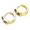 Oro Laminado Huggie Hoop, Gold Filled Style Baguette Design, with Garnet and White Cubic Zirconia, Polished, Golden Finish, 02.284.0039.1.15