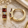 Oro Laminado Huggie Hoop, Gold Filled Style Baguette Design, with Garnet and White Cubic Zirconia, Polished, Golden Finish, 02.284.0039.1.15
