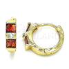 Oro Laminado Huggie Hoop, Gold Filled Style Baguette Design, with Garnet and White Cubic Zirconia, Polished, Golden Finish, 02.284.0039.1.15