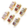 Oro Laminado Huggie Hoop, Gold Filled Style Baguette Design, with Garnet and White Cubic Zirconia, Polished, Golden Finish, 02.284.0039.1.15