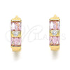 Oro Laminado Huggie Hoop, Gold Filled Style Baguette Design, with Pink and White Cubic Zirconia, Polished, Golden Finish, 02.284.0039.2.15