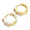 Oro Laminado Huggie Hoop, Gold Filled Style Baguette Design, with Pink and White Cubic Zirconia, Polished, Golden Finish, 02.284.0039.2.15
