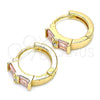 Oro Laminado Huggie Hoop, Gold Filled Style Baguette Design, with Pink and White Cubic Zirconia, Polished, Golden Finish, 02.284.0039.2.15