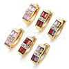 Oro Laminado Huggie Hoop, Gold Filled Style Baguette Design, with Pink and White Cubic Zirconia, Polished, Golden Finish, 02.284.0039.2.15