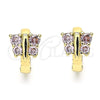Oro Laminado Huggie Hoop, Gold Filled Style Butterfly Design, with Pink Cubic Zirconia, Polished, Golden Finish, 02.284.0040.12