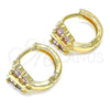 Oro Laminado Huggie Hoop, Gold Filled Style Butterfly Design, with Pink Cubic Zirconia, Polished, Golden Finish, 02.284.0040.12