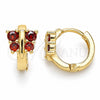 Oro Laminado Huggie Hoop, Gold Filled Style Butterfly Design, with Garnet Cubic Zirconia, Polished, Golden Finish, 02.284.0040.1.12