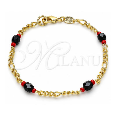 Oro Laminado Fancy Bracelet, Gold Filled Style with Black Crystal, Polished, Golden Finish, 03.64.0132.07 (Thickness, 7 Inches Length)