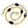 Oro Laminado Fancy Anklet, Gold Filled Style with Black Crystal, Polished, Golden Finish, 03.64.0132.10 (03 MM Thickness, 10 Inches Length)
