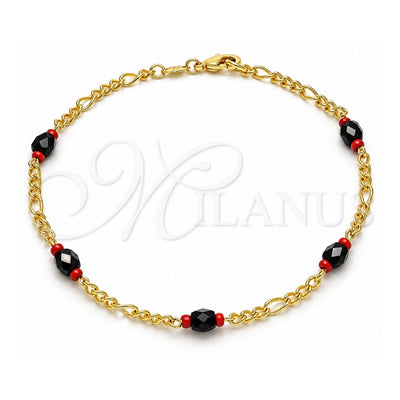 Oro Laminado Fancy Anklet, Gold Filled Style with Black Crystal, Polished, Golden Finish, 03.64.0132.10 (03 MM Thickness, 10 Inches Length)