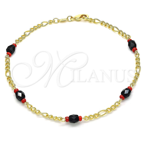 Oro Laminado Fancy Anklet, Gold Filled Style with Black Crystal, Polished, Golden Finish, 03.64.0132.10 (03 MM Thickness, 10 Inches Length)