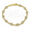 Oro Laminado Fancy Bracelet, Gold Filled Style Hand of God and Judaica Design, Polished, Golden Finish, 03.326.0017.08 (07 MM Thickness, 8 Inches Length)