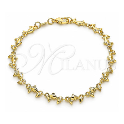 Oro Laminado Fancy Bracelet, Gold Filled Style Dolphin Design, Polished, Golden Finish, 03.326.0018.08 (07 MM Thickness, 8 Inches Length)