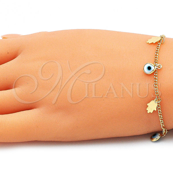 Gold Filled Bracelet — Charm Bracelet Judaica and Evil Eye Design White — alternate product view — SKU 143068 | Oro Laminado brazalete — Charm Bracelet Judaica and Evil Eye diseño blanco — SKU 143068