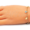 Oro Laminado Charm Bracelet, Gold Filled Style Evil Eye and Hand of God Design, White Resin Finish, Golden Finish, 03.169.0005.08 (02 MM Thickness, 8 Inches Length)