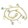 Oro Laminado Charm Bracelet, Gold Filled Style Evil Eye and Hand of God Design, White Resin Finish, Golden Finish, 03.169.0005.08 (02 MM Thickness, 8 Inches Length)