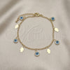Oro Laminado Charm Bracelet, Gold Filled Style Evil Eye and Hand of God Design, White Resin Finish, Golden Finish, 03.169.0005.08 (02 MM Thickness, 8 Inches Length)