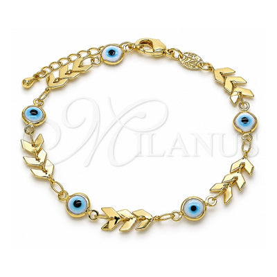 Oro Laminado Fancy Bracelet, Gold Filled Style Evil Eye Design, White Resin Finish, Golden Finish, 03.169.0006.07 (06 MM Thickness, 7 Inches Length)