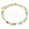 Oro Laminado Fancy Bracelet, Gold Filled Style Evil Eye Design, White Resin Finish, Golden Finish, 03.169.0006.07 (06 MM Thickness, 7 Inches Length)