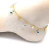 Oro Laminado Charm Anklet , Gold Filled Style Evil Eye and Hand of God Design, White Resin Finish, Golden Finish, 03.169.0005.10